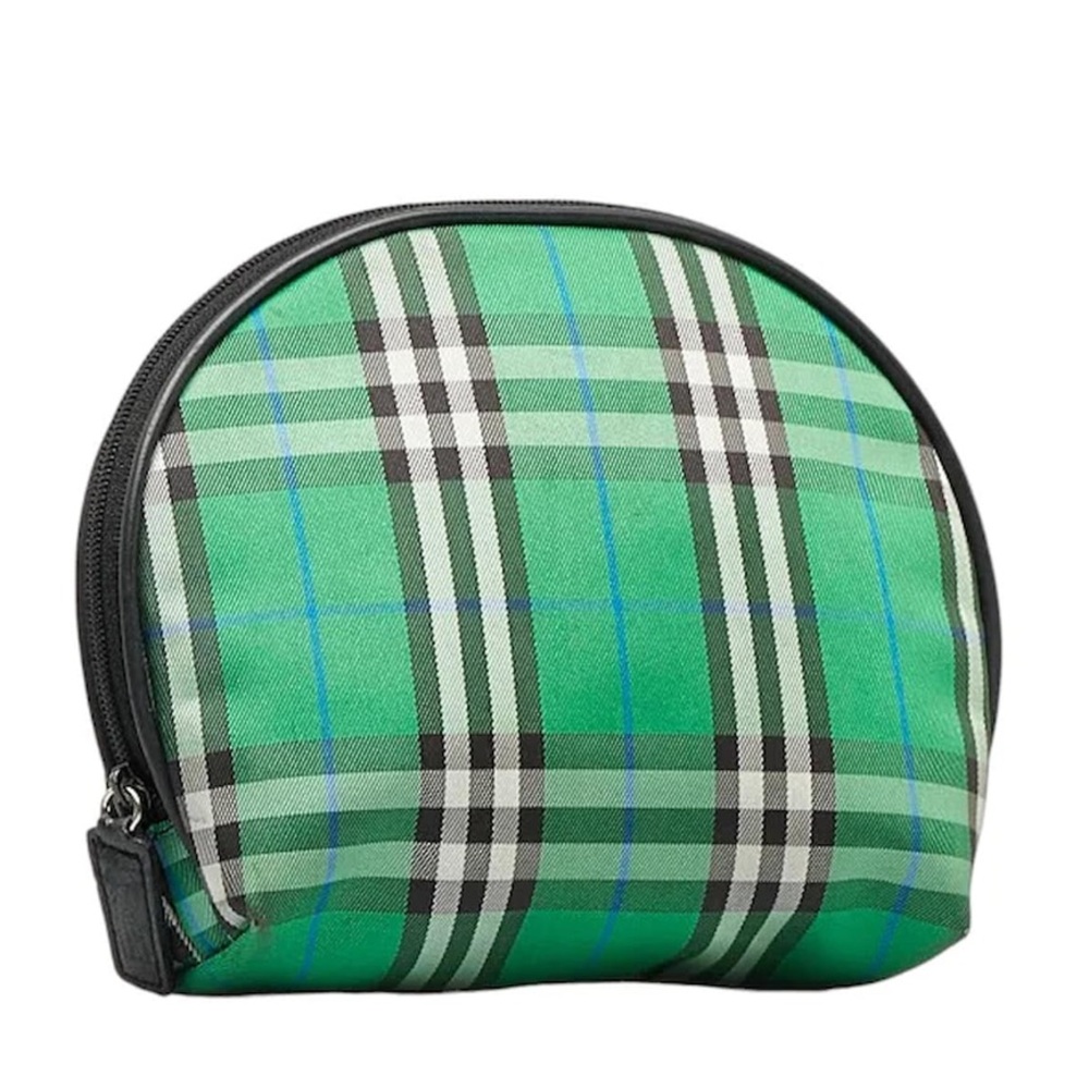 ✨BURBERRY House Check Canvas Makeup Toiletry Accessories Zipper Bag Green RARE